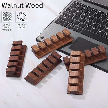 Walnut Wood Cord Holder – 5 Slots Cable Organizer - Image 4