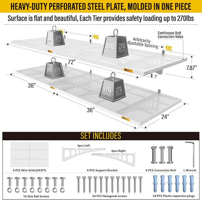 4Pack 2x3ft Adjustable Metal Garage Wall Shelving Heavy Duty Garage Storage - Image 4