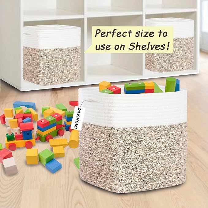Storage Cubes 11 Inch Cotton Rope Woven Storage Basket - Image 2