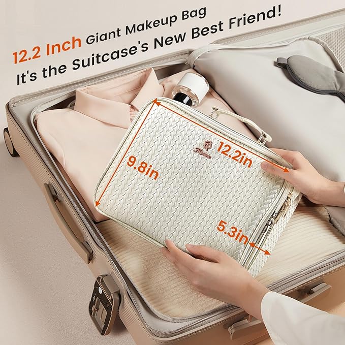 Makeup Bag with LED Lighted Mirror 12.2 IN Travel Double Layer Makeup Case - Image 5