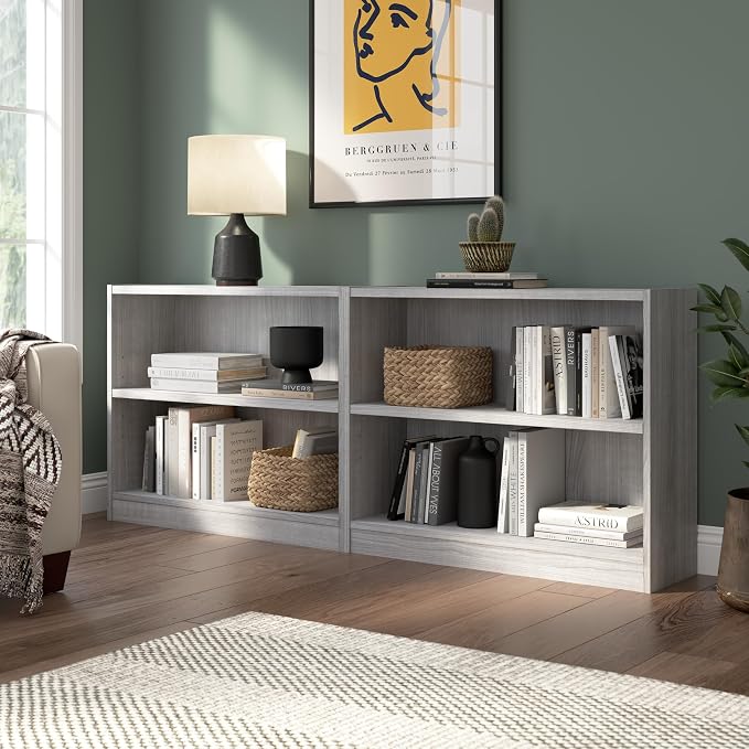 Bush Furniture Universal Small 2 Shelf Bookcase in Platinum Gray, Low Storage - Image 4