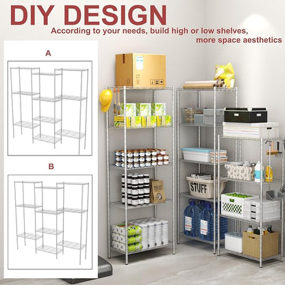 HOMEFORT 6-Shelving Unit, Adjustable Wire Shelving, Metal Wire Shelf Rack - Image 5