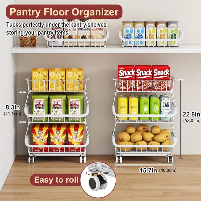 3-Tier Rolling Pantry Cart - Image 3