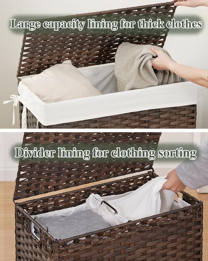 Laundry Hamper with Lid Wicker Laundry Basket 112 L Laundry Hampers Handwoven - Image 3