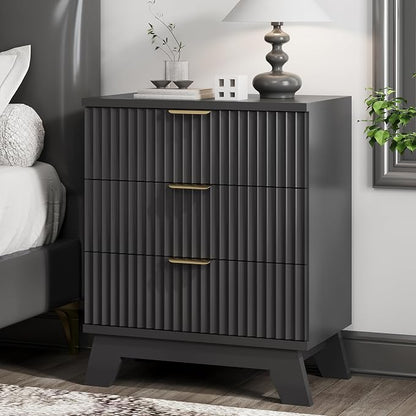 Fluted Nightstand, Mid Century Modern Wood Night Stand by Xixini