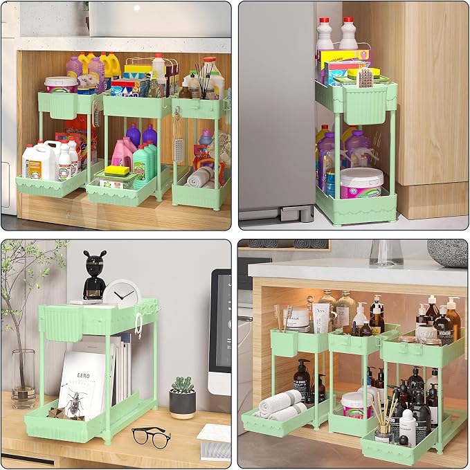 3 Pack Under Sink Organizers, 2-Tier Multi-Use Kitchen and Bathroom Organizers - Image 6