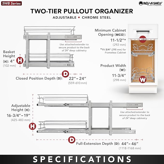 Rev-A-Shelf 2-Tier Kitchen Cabinet Pullout Shelf and Drawer Organizer Slide Out - Image 6