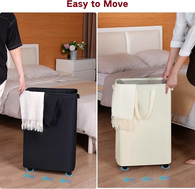 Slim Laundry Hamper with Wheels, Rolling Laundry Basket - Image 4
