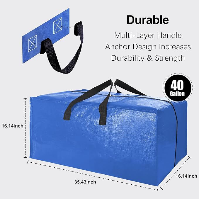 6 Pack Heavy Duty Extra Large Moving Bags W/Backpack Straps - Image 2