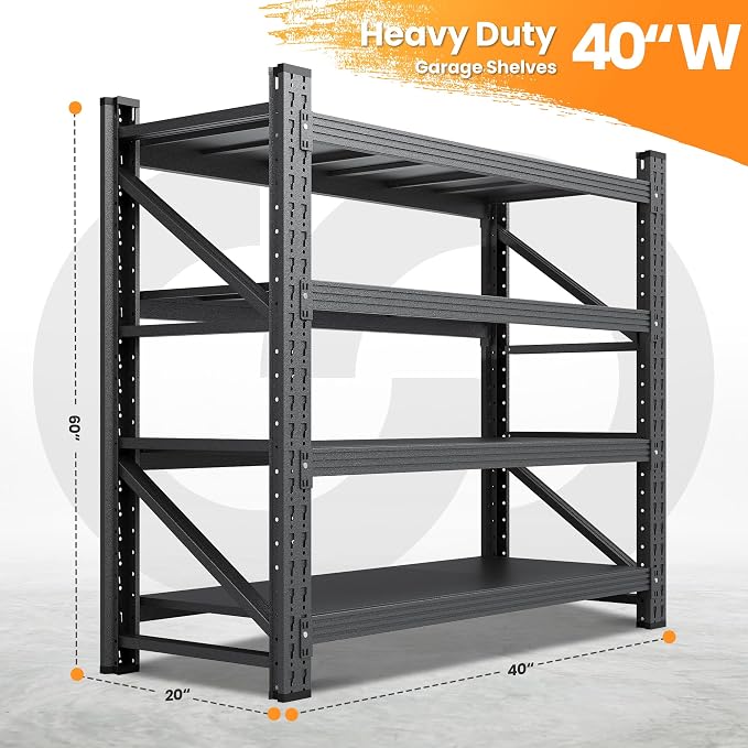 40”W Metal Storage Shelves, 20” Deep Heavy Duty Garage Shelving Units, 4 Tier - Image 2
