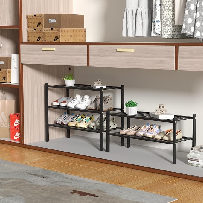 2 Tier Bamboo Shoe Rack for Closet Free Standing Wood Shoe Shelf for Entryway - Image 4