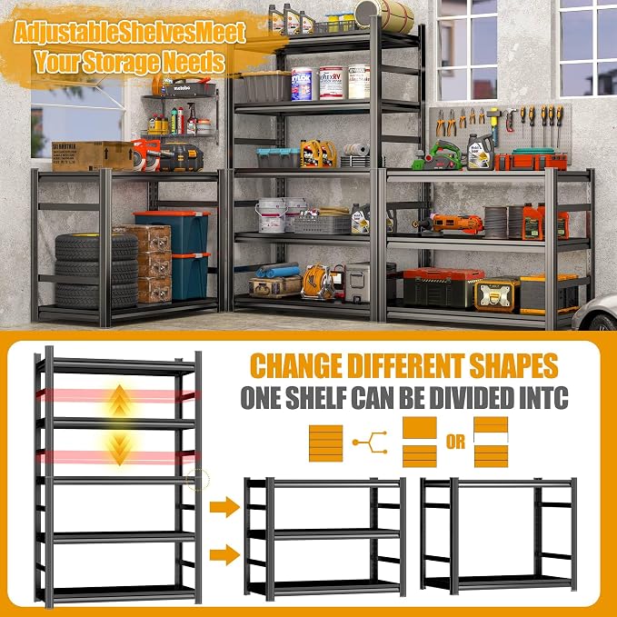 Storage Shelves, Garage Metal Shelving Unit, Adjustable, Double-Layer Column - Image 7