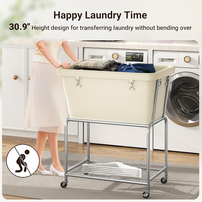 ELYKEN Laundry Cart with Wheels, Rolling Laundry Hamper with Removable Bag and - Image 7