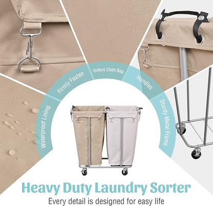 PLKOW Laundry Cart with Wheels 280L Large Laundry Sorter 2 Section - Image 5