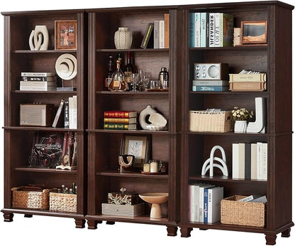 70" Tall Walnut Bookshelf, 5 Tier Wooden Book Shelf by SAVORLIFEFurniture