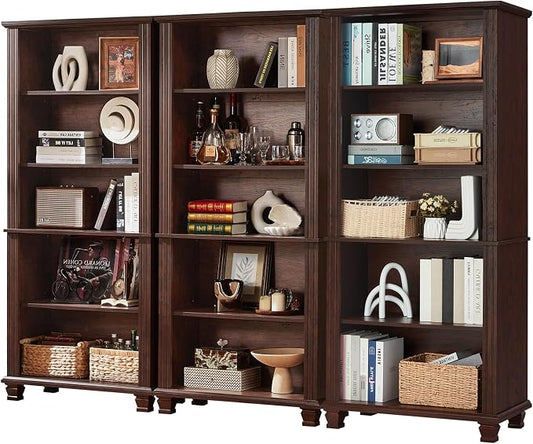 70" Tall Walnut Bookshelf, 5 Tier Wooden Book Shelf by SAVORLIFEFurniture