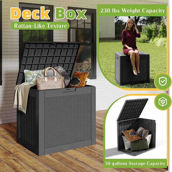 30 Gallon Waterproof Resin Deck Box, UV Resistant Outdoor Storage - Image 2