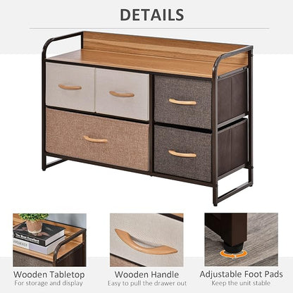 HOMCOM 5-Drawer Dresser, Fabric Chest of Drawers, 2-Tier Storage Organizer - Image 6