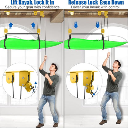 2 Pack Kayak Hoist for Garage Ceiling Storage, Kayak Lift Pulley System - Image 3