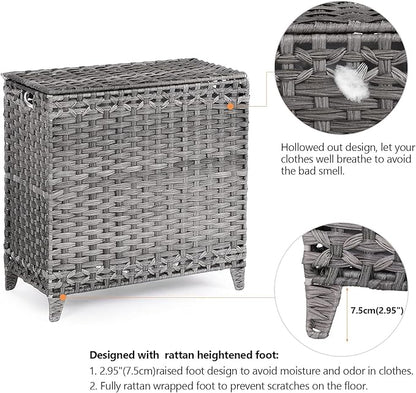 Laundry Hamper with 3 Removable Liner Bags; 132L Handwoven Rattan Laundry - Image 5