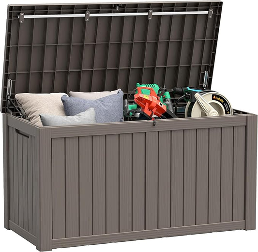 150 Gallon Resin Deck Box, Large Indoor and Outdoor Storage Box, Weatherproof by LHBGO