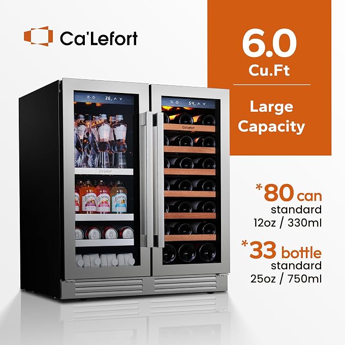 Ca'Lefort 30 Inch Wine and Beverage Refrigerator, 80 Can and 33 Bottle French - Image 3