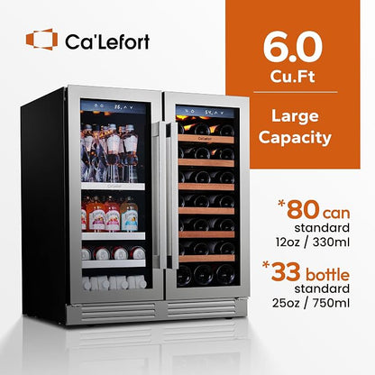 Ca'Lefort 30 Inch Wine and Beverage Refrigerator, 80 Can and 33 Bottle French - Image 3