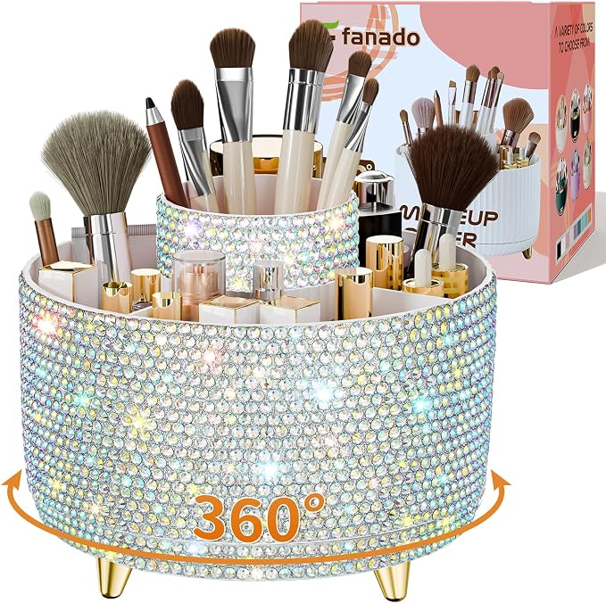 Bling 360° Rotate Makeup Brush Holder Organizer, Makeup Organizers Countertop by Unknown