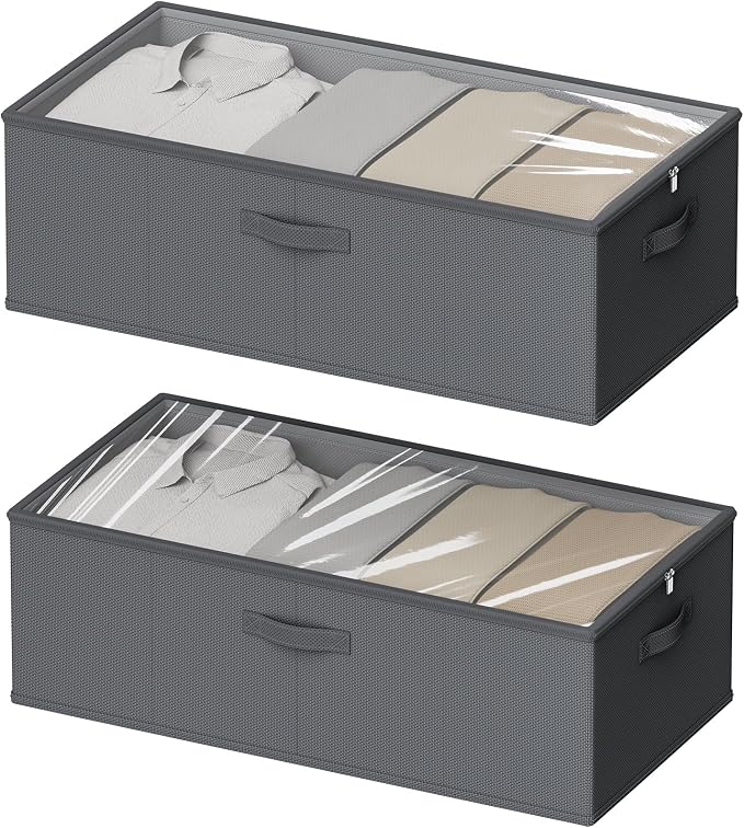 10 Inch 2 Pack Under Bed Storage Containers, 10 Inch Tall Underbed Clothes by Chizjox