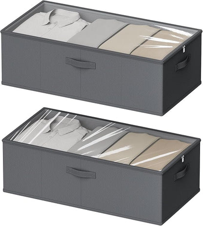 10 Inch 2 Pack Under Bed Storage Containers, 10 Inch Tall Underbed Clothes by Chizjox