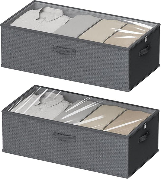 10 Inch 2 Pack Under Bed Storage Containers, 10 Inch Tall Underbed Clothes by Chizjox