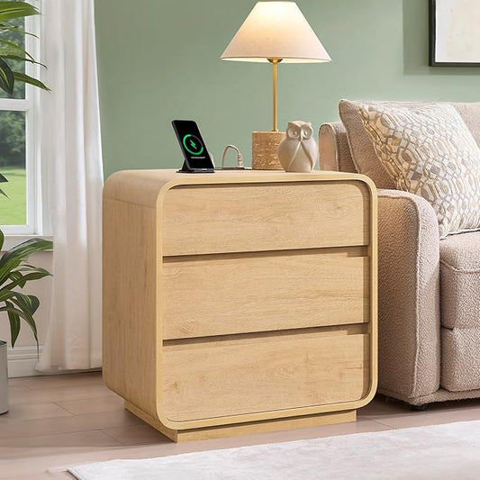 Farmhouse Nightstand, 3 Storage Drawers Side Table, Large End Table Night Stand by StandifurnoFurniture
