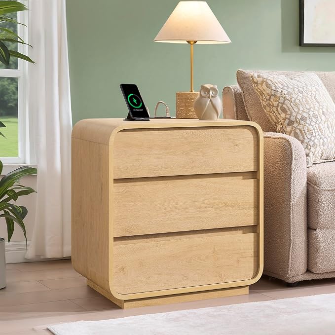 Modern Nightstand, 3 Drawers Dresser Side Table, Large End Table Night Stand - Image 2