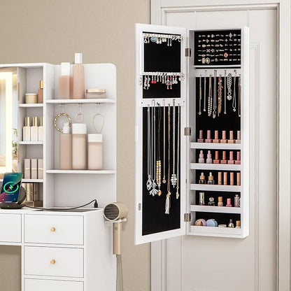 LOKO 42” Mirrored Jewelry Cabinet, Wall/Door Mounted Hanging Jewelry Armoire - Image 4