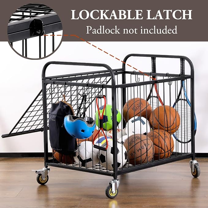 MyGift Large Capacity Metal Rolling Multi Sports Ball Cage Storage Hopper - Image 2