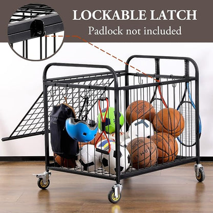 MyGift Large Capacity Metal Rolling Multi Sports Ball Cage Storage Hopper - Image 2