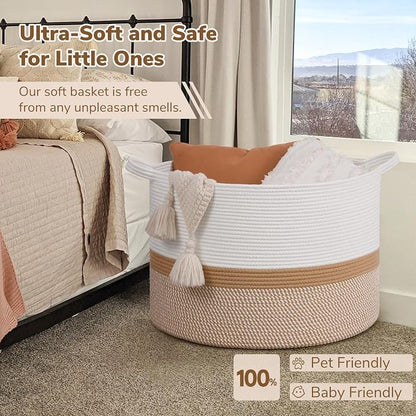 INDRESSME 115L Extra Large Cotton Rope Basket, Woven Baby laundry Blanket Basket - Image 5