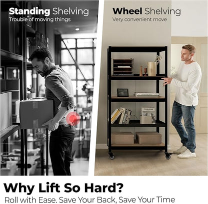 HOMEDANT House 5-Tier Metal Rolling Cart Shelf Rack Casters Heavy Duty - Image 8