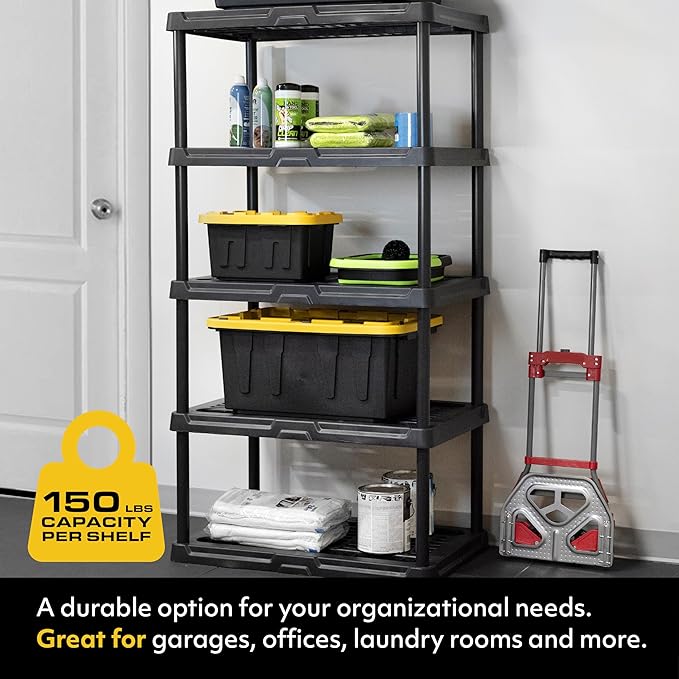 CX 5-Tier Plastic Storage Shelving Unit, Heavy Duty, 150lbs Per Shelf Capacity - Image 3