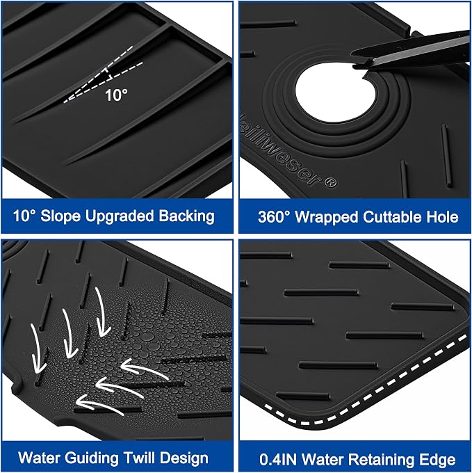 Meiliweser Faucet Mat for Kitchen Sink – 24” x 5.1” Extra-Long Silicone Splash - Image 6