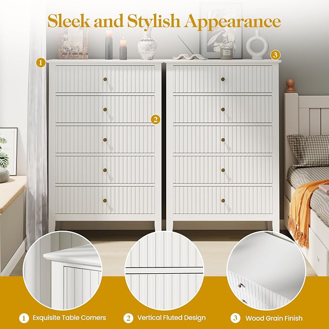 RoyalCraft White Fluted 5 Drawer Dresser - Image 6