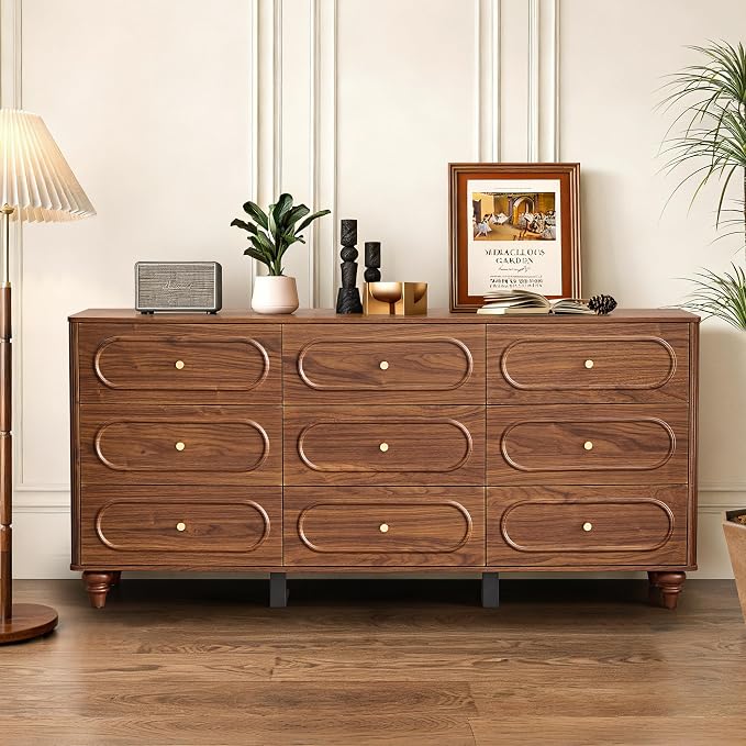 9 Drawer Fluted Dresser for Bedroom, Mid Century Modern Chest of Drawers - Image 6