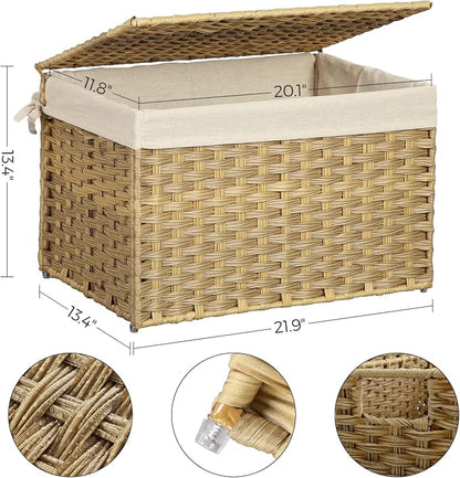 SONGMICS Storage Basket with Lid, Woven Blanket Storage Bin with Handles - Image 5
