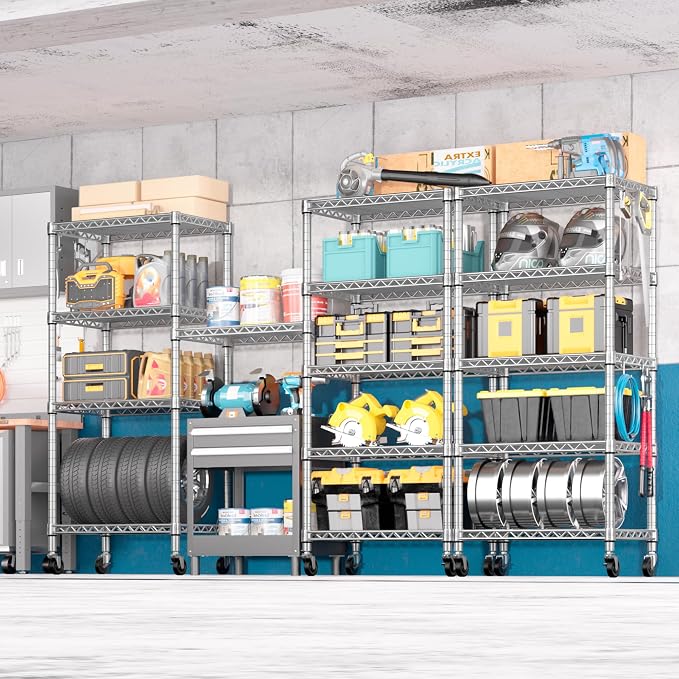 PrimeZone 75" H Wire Shelving 5 Tier Slim Steel Storage Metal Shelves - Image 7