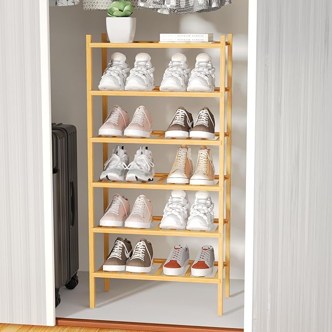 6-Tier Bamboo Small Shoe Rack, Free Standing Wood Shoe Shelf Storage Organizer - Image 6