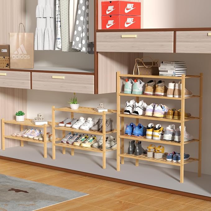 5 Tier Bamboo Shoe Rack for Closet Free Standing Wood Shoe Shelf for Entryway - Image 4