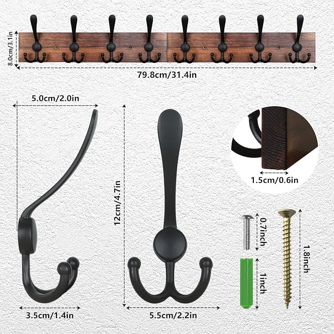 IBosins Wall Mounted Coat Rack, 31-2/5'' Long, Entryway Hanging Rack, Metal - Image 2