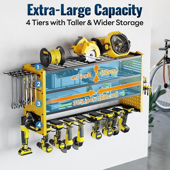 Tomorotec 4-Layer Wall-Mounted Power Tool Storage Rack, Heavy-Duty Steel Drill - Image 2