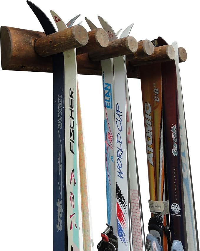 6-Place Log Ski Rack Wall Mount, Indoor Ski Storage Rack - Image 7