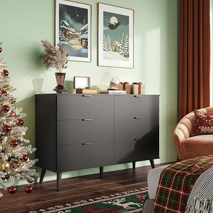 WLIVE Black Dresser for Bedroom, 47.24'' Wide 6 Drawer Wooden Dresser Storage - Image 2